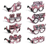 8 Pcs Birthday Party Eyeglasses, 40th Pink Birthday Paper Sunglasses Decoration Happy Birth Photo Booth Props Supplies Hello Birthdays Women Girls Party Favors Decors Gift