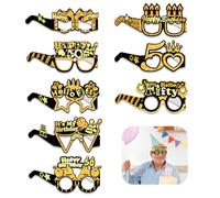 8 PCS Birthday Party Eyeglasses, 50th Birthday Paper Eyeglasses Decorations Photo Booth Props Supplies Vintage Birthdays Costume Accessories Party Favors for Men Women Fifty Years Old