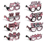 8 Pcs Birthday Party Eyeglasses, 50th Pink Birthday Paper Sunglasses Decoration Happy Birth Photo Booth Props Supplies Hello Birthdays Women Girls Party Favors Decors Gift(50th)