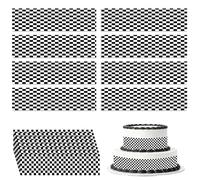 8 Pcs Black and White Checkered Cake Border Strips, Racing Car Theme Cake Decorations, Pre-Cut Cake Wrap Borders for Birthday Party, Car Theme Cake Topper Set