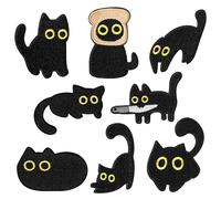 8 Pcs Black Cat Iron On Patches Funny Meme Cute Cartoon Animals with Knife Bread Sew on Repair Embroidered Applique Aesthetic Kitten DIY Crafts Accessories Gifts for Pet Lovers Clothing Backpack Hat