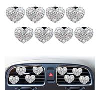 8 Pcs Bling Heart Air Vent Clips, Crystal Heart Car Air Fresheners Vent Clips Car Diffuser Vent Clip Rhinestone Car Decoration Car Interior Decor Cute Car Accessories for Women Girls(Silver)