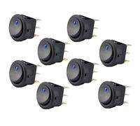 8 Pcs Blue LED Illuminated Round Rocker Switch, 3 Pins 12v 20A Press Button On/Off, Car Van Dash Light Toggle for Car Auto Boat Truck Trailer Household Appliances