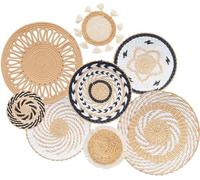 8 Pcs Boho Wall Decor, 12 Inch Rattan Wall Decor Round Handmade Hanging, Rattan Woven Wall Basket Decor for Living Room, Rustic Flat Elegant, Farmhouse, Bedrooms, Table Settings, Kitchen Home