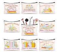 8 Pcs Book Lover Gifts for Women Bookish Gifts in Bulk Mothers Day, Birthday Christmas Gifts for Book Lovers Ideas Cute Bookworms Makeup Bag Makeup Pouch Cosmetic Bag for Librarians Gifts, Pink, Book