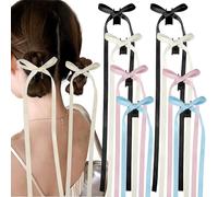 8 Pcs Bowknot Hair Clips with Long Tails, Ponytail Holder Slides Metal Clips Barrettes, Silk Satin Tassel Ribbon Bowknot Hair Accessories for Birthday Party Show Christmas Thanksgiving Halloween