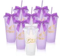 8 Pcs Bridesmaid Plastic Tumbler with Straw Lid and Twist Bow 24 oz I Do Crew and Bride Reusable Tumbler Bridal Party Proposal Gifts Bachelorette Party Gifts for Wedding Bridal Bridesmaid (Purple)