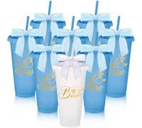 8 Pcs Bridesmaid Plastic Tumbler with Straw Lid and Twist Bow 24 oz I Do Crew and Bride Reusable Tumbler Bridal Party Proposal Gifts Bachelorette Party Gifts for Wedding Bridal Bridesmaid(Light Blue)