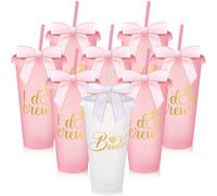 8 Pcs Bridesmaid Plastic Tumbler with Straw Lid and Twist Bow 24 oz I Do Crew and Bride Reusable Tumbler Bridal Party Proposal Gifts Bachelorette Party Gifts for Wedding Bridal Bridesmaids(Pink)