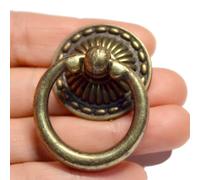 8 Pcs Bronze Drawer Ring Pulls Vintage Decorative Furniture Handles Antique Retro Copper Knobs Brass Hardware with Screw for Dresser Cabinet Wardrobe Chest Closet (Length:1-1/2", Height:2")