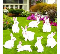 8 Pcs Bunny Yard Signs Easter Yards Decorations White Rabbit Yard Stakes Bunny Lawn Signs Outdoor Garden Lawn Decorations with Stakes for Easter Spring Props Home Yards Party Decor