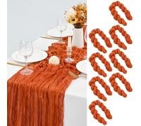 8 Pcs Burnt Orange Cheesecloth Table Runner 35"x120", 10FT Long Gauze Table Runner Boho for Wedding Reception Sheer Bridal Baby Shower Party Banquet Dining Table Decoration Tablecloth (90x300cm)