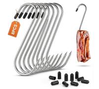 8 Pcs Butchers Hooks for Hanging, Load 50 kg-5mm*18cm S Shaped Meat Hooks for Hanging, Stainless Steel S Hookss, Metal S Shaped Hookss, for Butchering BBQ Grilling Hot and Cold Smoking Hook Set