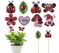 8 Pcs Butterfly Diamond Art Kits Painting Stake for Flowerpot, Butterfly and Hummingbird Diamond Art Kits for Garden Decor, Diamond Art Stakes for Diamond Art Club Beginners-Ladybug