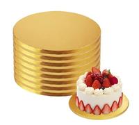 8 PCS Cake Boards 10 Inch Round, 12mm Thick Cake Drum Board, Corrugated Cake Boards Cake Decorating Supplies for Multi-Layer Cakes, Fruit Cakes, Wedding Birthday Party (Gold)