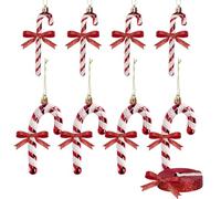 8 Pcs Candy Cane Christmas Decorations with 10 Yard Ribbon, Christmas Glitter Candy Cane Christmas Decorations Christmas Tree Hanging Ornaments for Xmas Tree Party Home Decorations (Red)
