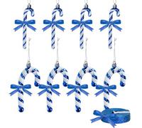 8 Pcs Candy Cane Christmas Decorations with 10 Yard Ribbon, Christmas Glitter Candy Cane Christmas Decorations Christmas Tree Hanging Ornaments for Xmas Tree Party Home Decorations (Royal Blue)