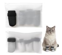 8 PCS Cat Mittens to Prevent Scratching, Cat Booties with Adjustable Straps, Breathable Polyester Fabric for Bathing, Nail Trimming and Post-Surgery Care, Grey and Black