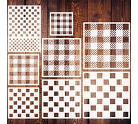 8 Pcs Check Stencil Buffalo Pattern Stencils Reusable Checkerboard Stencils for Painting Wood Wall Tile Canvas Paper Fabric