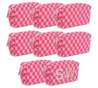 8 Pcs Checkered Makeup Bag Bridesmaid Proposal Gifts Makeup Pouch Bulk for Wedding Party Favors Bachelorette Party Decorations Toiletry Organizer Bag Cosmetic Case Gift