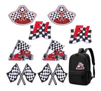 8 Pcs Checkered Racing Flag Patches,Polyester Checkered Racing Iron on Patches,Two Flags Sports Two Flags+Five-Pointed Star Racings Flag Cars Sew on Embroidered Applique(9.5cm/ 5.2cm/ 6cm/8.5cm)