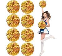 8 PCS Cheerleading Pom Poms, 25cm Cheerleader Pompoms with Baton Handle Cheering Squad Pompoms for School Dance Sports Team Spirit Cheering (Golden)