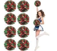8 PCS Cheerleading Pom Poms, 25cm Cheerleader Pompoms with Baton Handle Cheering Squad Pompoms for School Dance Sports Team Spirit Cheering (Red+Green)