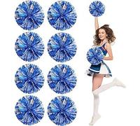 8 PCS Cheerleading Pom Poms, 25cm Cheerleader Pompoms with Baton Handle Cheering Squad Pompoms for School Dance Sports Team Spirit Cheering (Blue+Silver)