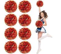 8 PCS Cheerleading Pom Poms, 25cm Cheerleader Pompoms with Baton Handle Cheering Squad Pompoms for School Dance Sports Team Spirit Cheering (Red+Gold)