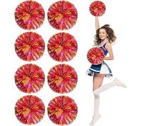 8 PCS Cheerleading Pom Poms, 25cm Cheerleader Pompoms with Baton Handle Cheering Squad Pompoms for School Dance Sports Team Spirit Cheering (Pink+Gold)