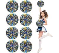 8 PCS Cheerleading Pom Poms, 25cm Cheerleader Pompoms with Baton Handle Cheering Squad Pompoms for School Dance Sports Team Spirit Cheering (Blue+Gold)