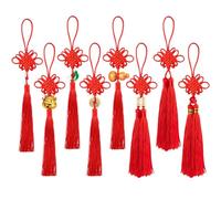 8 PCS Chinese Knot Lucky Hanging Pendant Lucky Cat Bead Coin Gourd Jade Piece Xi Red Tassel Enless Knot Feng Shui Charm Wealth and Good Fortune Gift for China New Year Home Office Car Decor Souvenir