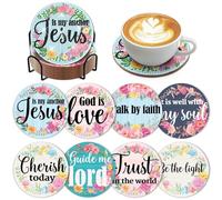 8 PCS Christian Bible Verse DIY Farmhouse Coasters Kit with Holder - Christian Present for Beginners, Adults, Kids - Diamond Art Crafts Supplies
