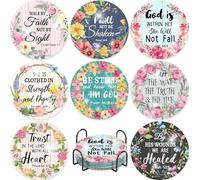 8 Pcs Christian Diamond Painting Coasters with Holder,Christian Bible Verse Diamond Art Coasters Kit for Drinks,DIY Round Drill Rhinestone Painting Craft Kits for Adult Supplies Gifts.