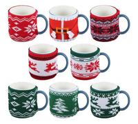 8 Pcs Christmas Coffee Mug Cozy Knitted Cup Sweater Sleeve Cover - Reusable Crochet Tea Warmer Wrap With Buttons - Winter Decoration for Coffee Drinkers