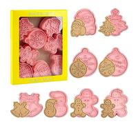 8 Pcs Christmas Cookie Cutter,3D Stamp Biscuit Cutters for Cookie