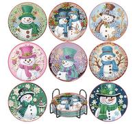 8 Pcs Christmas Diamond Painting Coasters Kits with Holder,DIY Snowman Diamond Art Coaster Kits for Adults & Kids,Paint with Diamonds Coasters Craft Supplies for Holiday Decor Gifts