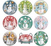 8 Pcs Christmas Diamond Painting Coasters Kits with Holder,Snowman Diamond Art Coaster Kits for Adults & Kids,Paint with Diamonds Coasters Craft Supplies for Holiday Decor Gifts