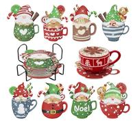 8 Pcs Christmas Diamond Painting Coasters Santa Claus Diamond Acrylic Coasters Diamond Art Cup Coasters for Christmas Party