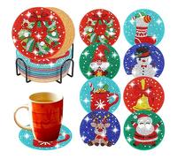 8 Pcs Christmas Diamond Painting Coasters with Holder,Christmas Themed DIY Diamond Painting,Diamond Art Coasters Father Christmas for Beginners,Adults & Kids Art Craft Supplies 10cm
