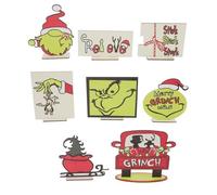 8 Pcs Christmas Green Elf Tiered Tray Decoration Set Table Centerpieces Ornaments, Cute Hanging Ornaments for Xmas Tree Topper, Double-Sided Printing Wooden Sign for Party