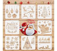 8 Pcs Christmas Stencils Set, Christmas Stencils for Kids Snow Spray Stencils for Window, Merry Christmas Templates Snowflake Xmas Tree Reindeer Stencil for Crafts Painting Card Making Reusable