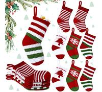 8 Pcs Christmas Stockings Xmas Mini Knitted Knit Stripe Hanging Stocking, 5 Inches 3D Snowflake Xmas Pine Tree Small Stocking Set for Christmas Ornaments Decorations Supplies