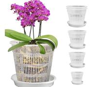 8 PCS Clear Plastic Plant Pots with Drainage Holes and Saucers for Orchids - Nursery Container for Root Growth, Seedling, and Indoor Houseplant Gardening