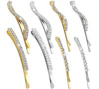 8 Pcs Clear Rhinestone Bobby Pin Crystal Hair Pin Metal Hair Clips Luxury Bling Diamond Barrettes Wedding Bridal Shower Hair Accessories Decorations for Lady Women Girls,4 Styles, Gold/Silver
