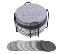 8 Pcs Coasters,Dancepandas Round Coasters with Holder,Braided Cotton Woven Drink Coaster Absorbent Heat-Resistant,Suitable for Kinds of Cups,for Home Decor Tabletop Protection Grey