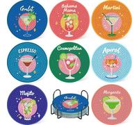 8 Pcs Cocktail Diamond Art Coasters Kit with Holder, Cocktail Diamond Painting Coasters Complete Kit, Gem Art Coaster for Women, Teens and Beginners, Relaxing DIY Craft Gift
