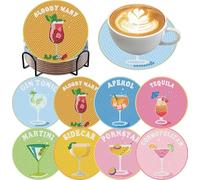 8 Pcs Cocktail Diamond Art Coasters Kits for Adult, Retro Cocktail Diamond Painting Coasters Kits with Holder, DIY Round Non Slip Mosaic Coaster Crafts Kits for Tabletop Protection and Gifts
