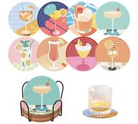 8 Pcs Cocktail Diamond Painting Coasters Kit with Holder Round Full Drill Retro Diamond Art Coasters Set DIY Cocktail Coaster Mosaic Crafts Kits for Adults Beginners
