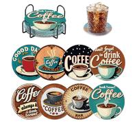 8 PCS Coffee Diamond Art Coasters Kits, Diamond Painting Coasters with Holder Set of 8, DIY Drink Art Crafts Supplies for Adults Cup Mat House Warming Gifts Non-Slip 3.9inch